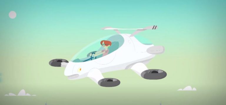 Cartoon image of person in futuristic plane