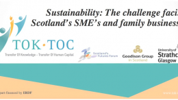 Report front page with "Sustainability - the challenge facing Scotland's SMEs and family businesses"