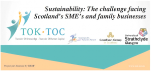 Report front page with "Sustainability - the challenge facing Scotland's SMEs and family businesses"