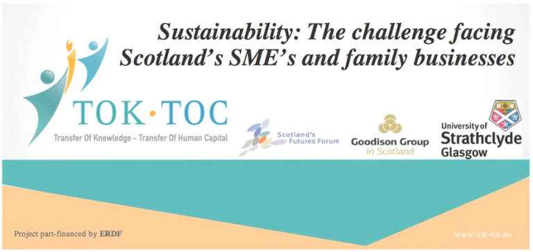 Report front page with "Sustainability - the challenge facing Scotland's SMEs and family businesses"
