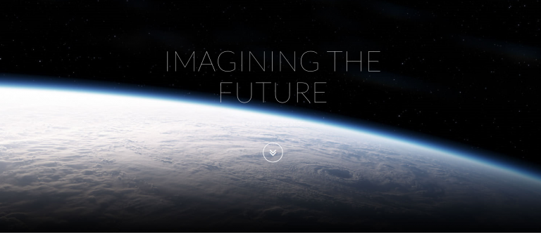 View from space of the earth with "Imagining the Future" text above it