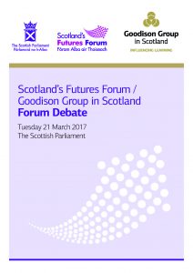 Front cover of event report: Scotland's Futures Forum/Goodison Group in Scotland Forum Debate Mar 2017