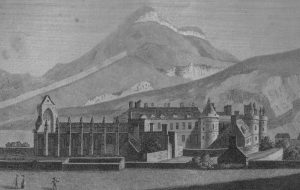 1789 engraving of Arthur's Seat and Holyrood Palace, from Francis Grose's Antiquities of Scotland