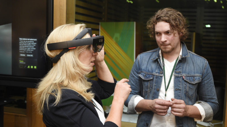 Woman using VR headset