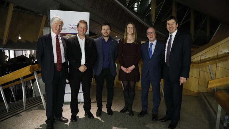 Sir Andrew Cubie, John Sparkes, Josh Littlejohn, Prof Suzanne Fitzpatrick Kevin Strewart MSP and Presiding Officer Ken Macintosh MSP pictured during the Futures Forum - Social Bite - Action Plan for Homelessness event.