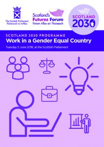 Front cover of event report: Scotland 2030 programme - work in a gender equal country