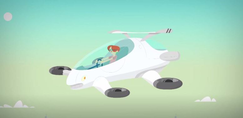 Cartoon image of person in futuristic plane