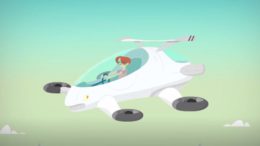 Cartoon image of person in futuristic plane