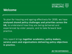 Slide from presentation - this report brings together academics, policy makers, service users and organisations delivery policy objectives in practice