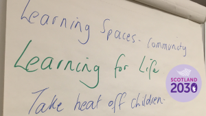 Flipchart reading "Learning for life"