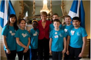 Kids with FM Nicola Sturgeon at Bute House - UNCRC