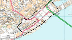 Map showing outline of part Dundee Waterfront