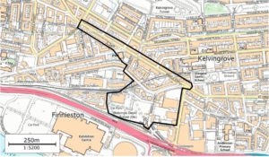 Map showing outline of part of Finnieston Glasgow