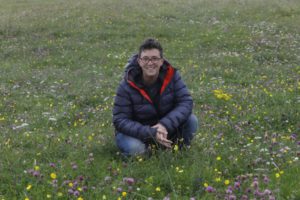 Rhoda Meek in meadow on Tiree