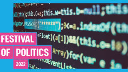 Image of blurred lines of code on a screen - FoP 2022 Twitter card for Data Vultures Destroying Democracy?