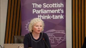 Clare Baker MSP chairs A Just transition event at the Scottish Parliament April 19 2023