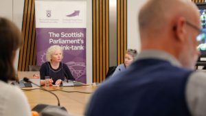 Clare Baker MSP chairs A Just transition event at the Scottish Parliament April 19 2023