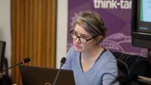 Dr Deborah Long speaks at A Just transition event at the Scottish Parliament April 19 2023