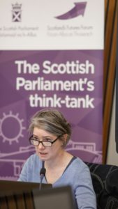 Dr Deborah Long speaks at A Just transition event at the Scottish Parliament April 19 2023